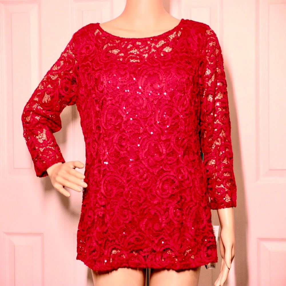 Onyx Nite Red Sequin Blouse